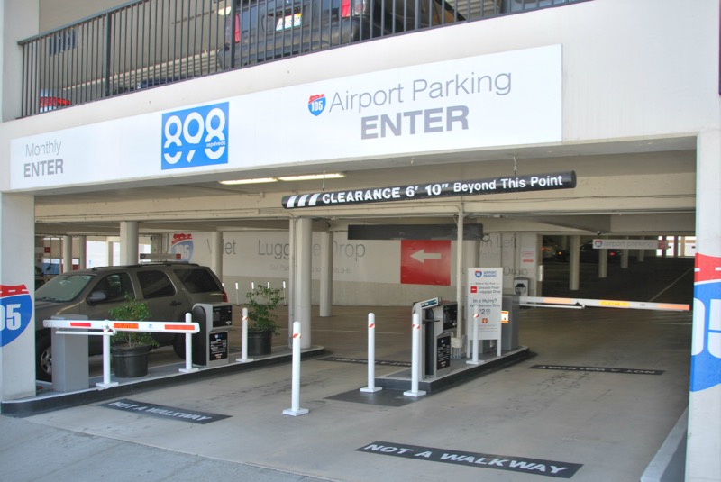 Entrance of covered parking garage near LAX