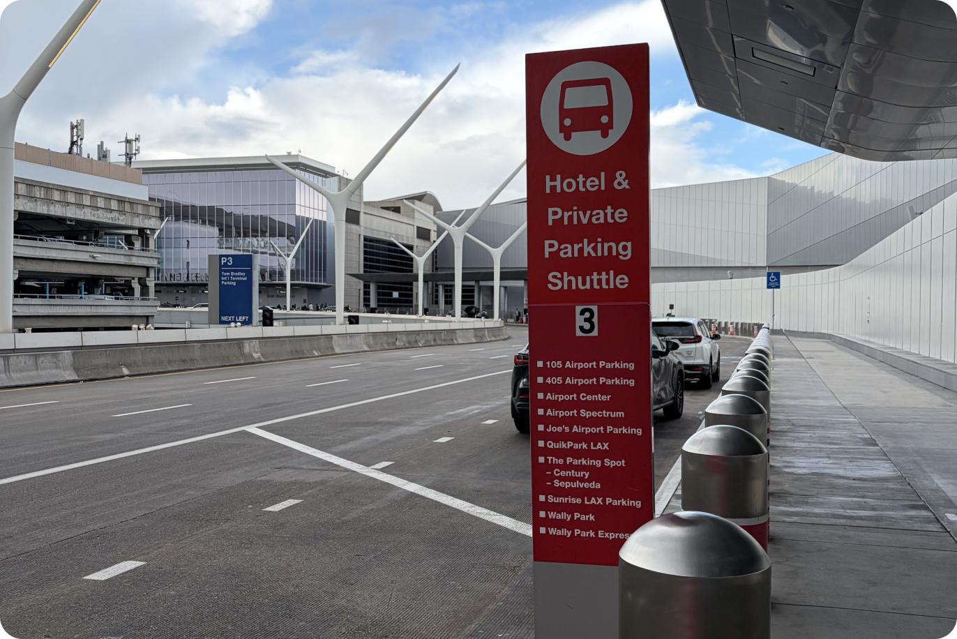 Hotel and private parking shuttle pickup area at LAX