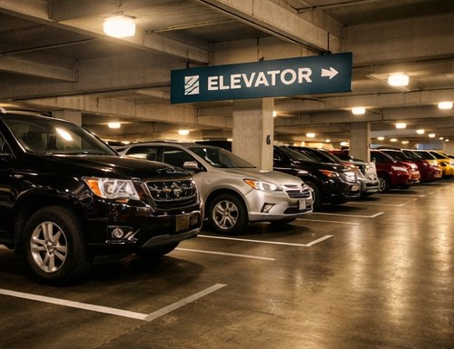Interior of covered LAX parking garage