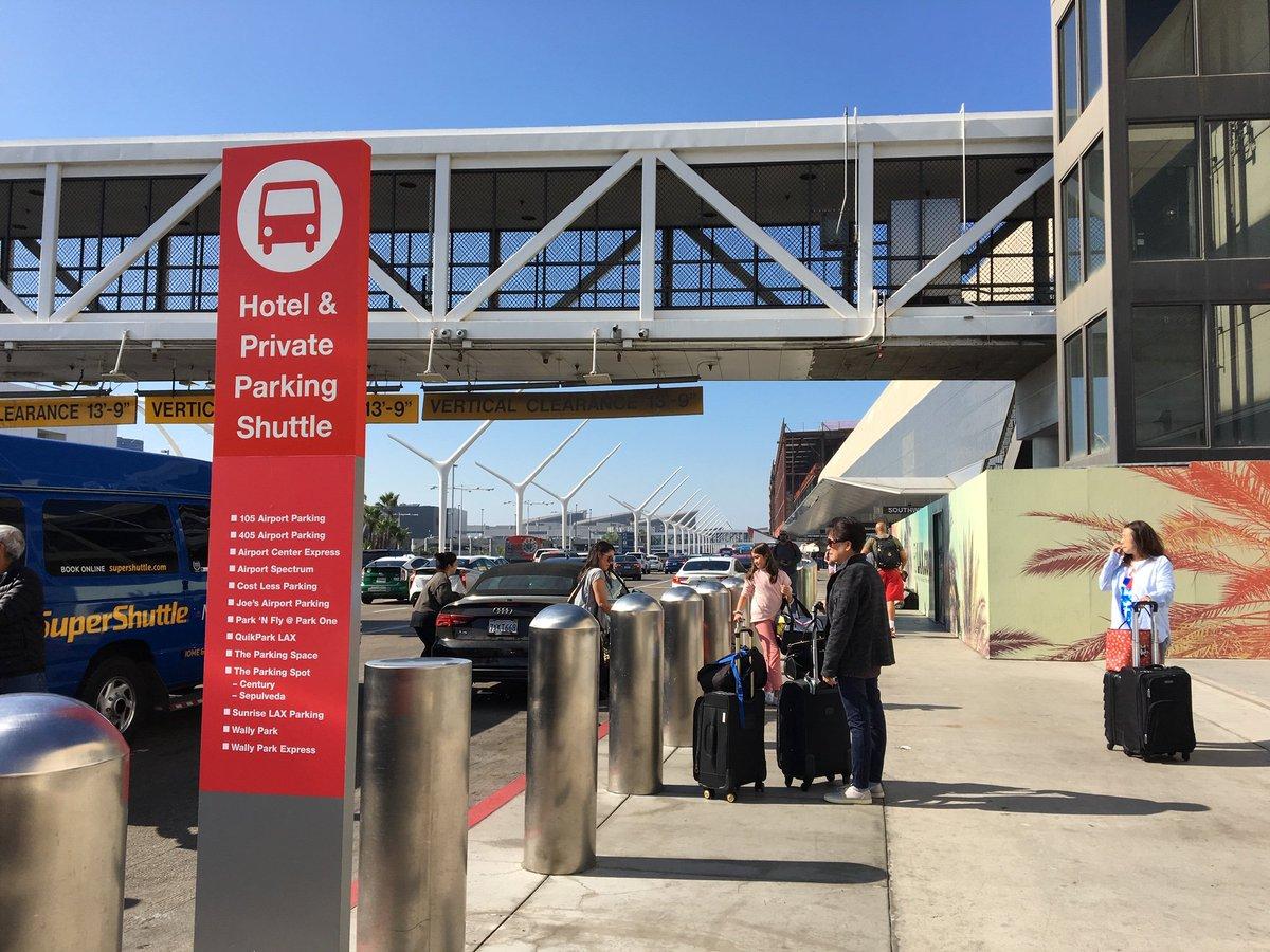 LAX shuttle pickup area for hotel and private parking passengers