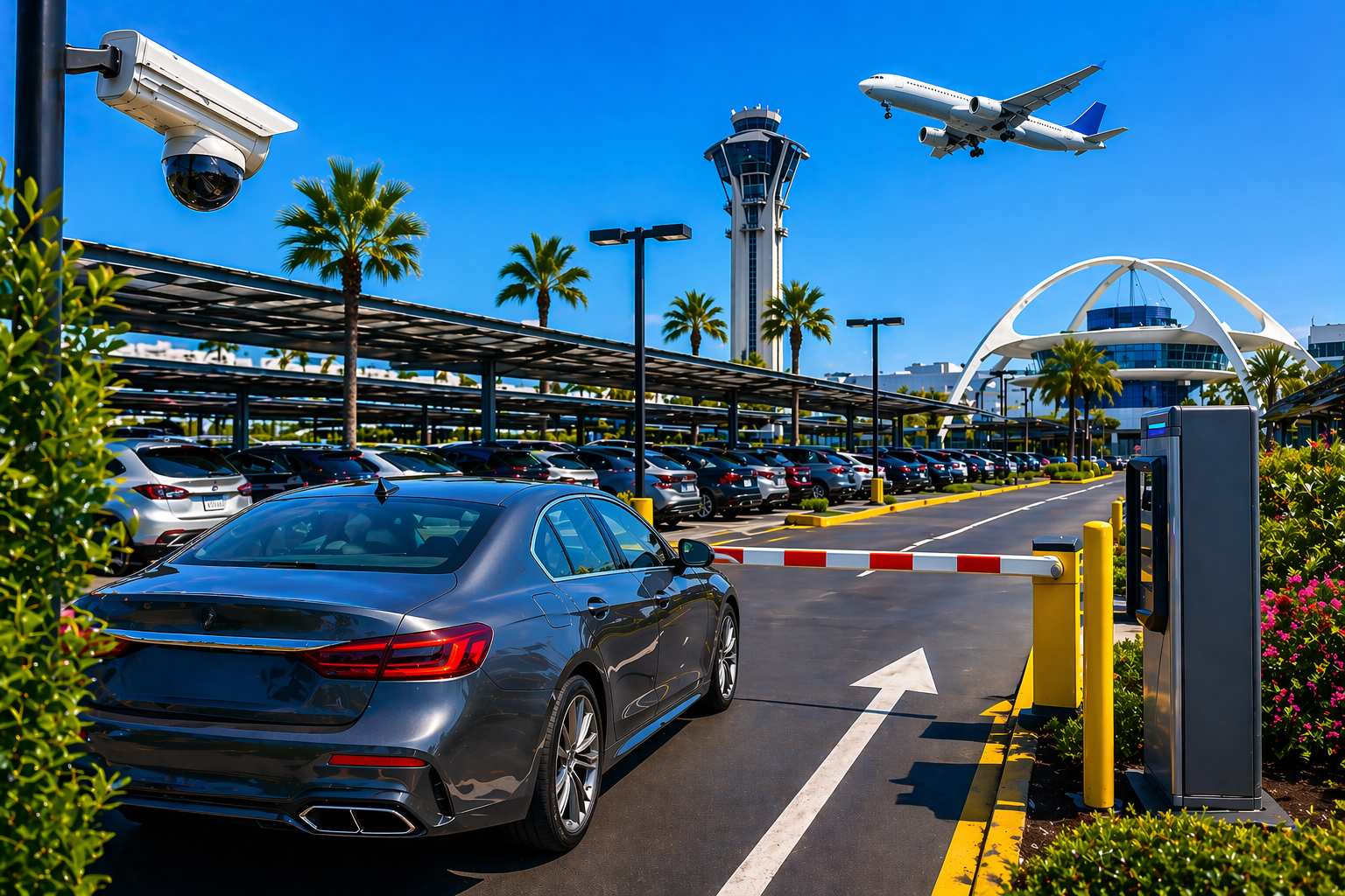 secure LAX parking lot gated entrance