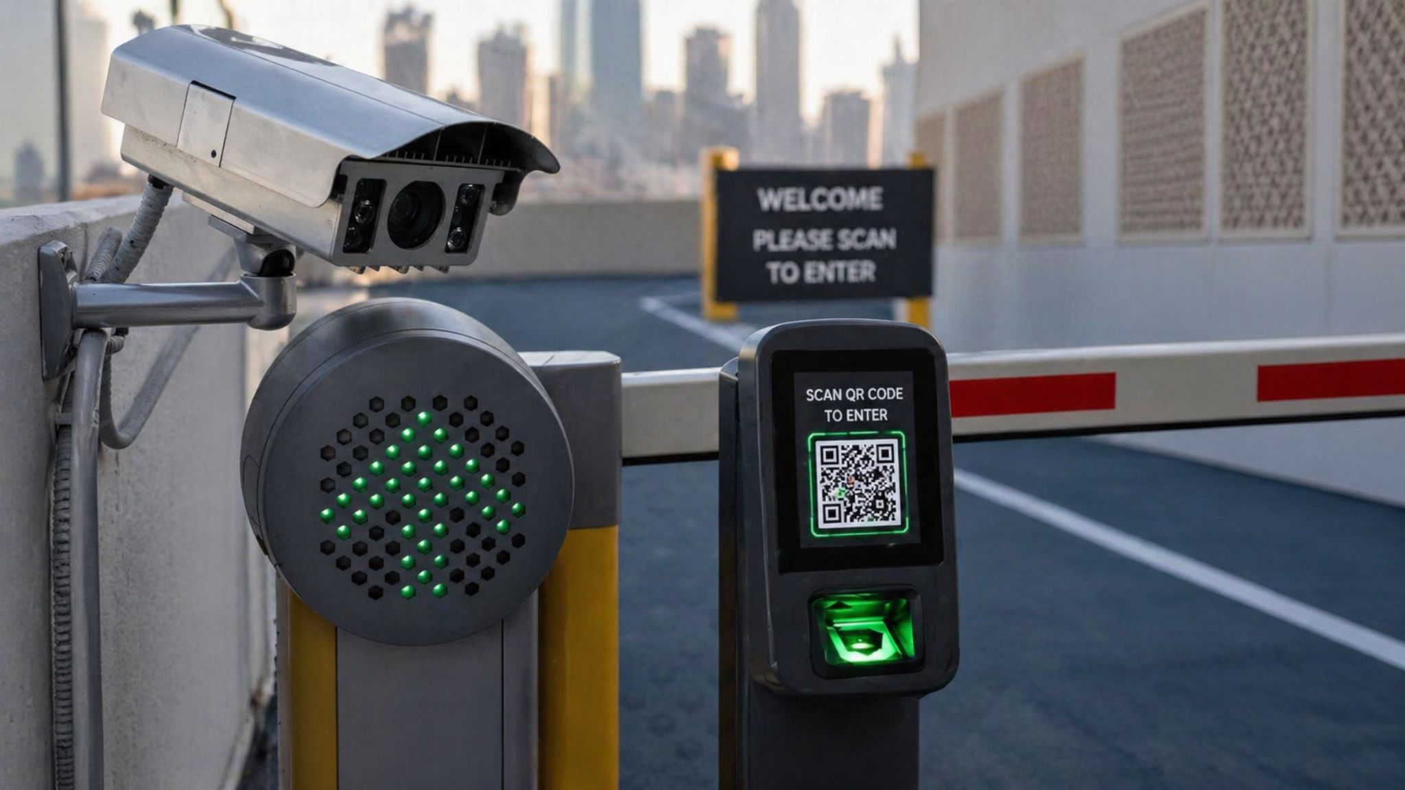 safe parking entrance security camera and QR scanner